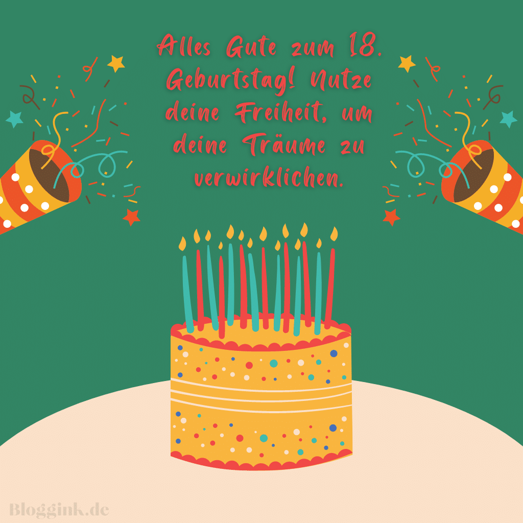 Geburtstagbilder Alles Gute zum 18. Geburtstag! Nutze deine Freiheit, um deine Träume zu verwirklichen.Bloggink.de