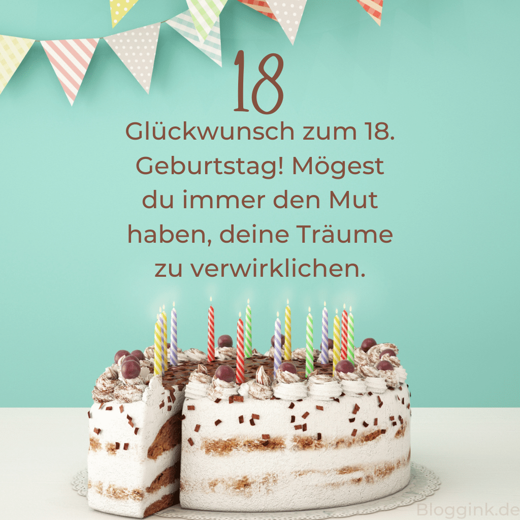 Geburtstagbilder Glückwunsch zum 18. Geburtstag! Mögest du immer den Mut haben, deine Träume zu verwirklichen.Bloggink.de