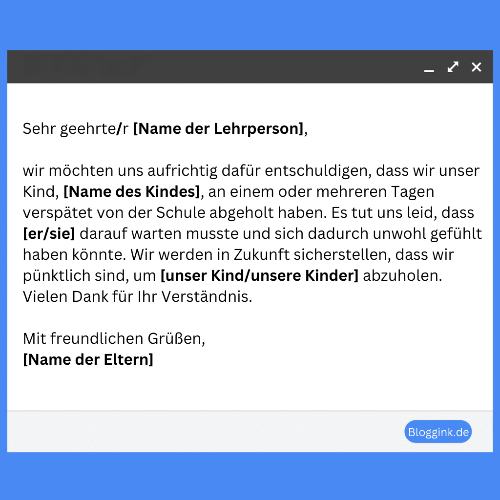 Entschuldigung für eine verspätete Schulabholung