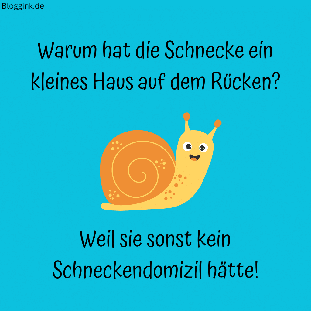 Witze für Kinder (Bilder) Warum hat die Schnecke ein kleines Haus auf dem Rücken Weil sie sonst kein Schneckendomizil hätte!Bloggink.de